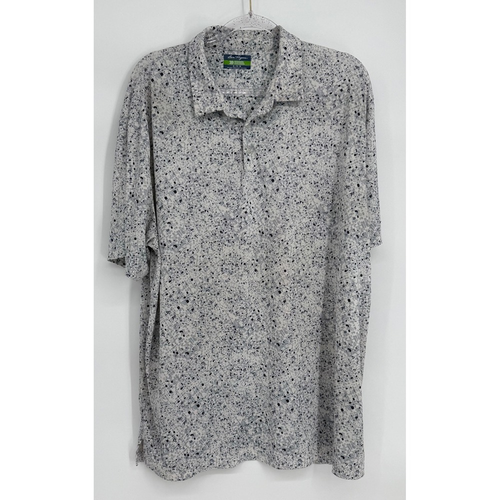 Ben Hogan Performance Mens Sz XL Polo Shirt Grey White Mosaic Geometric Golf Top